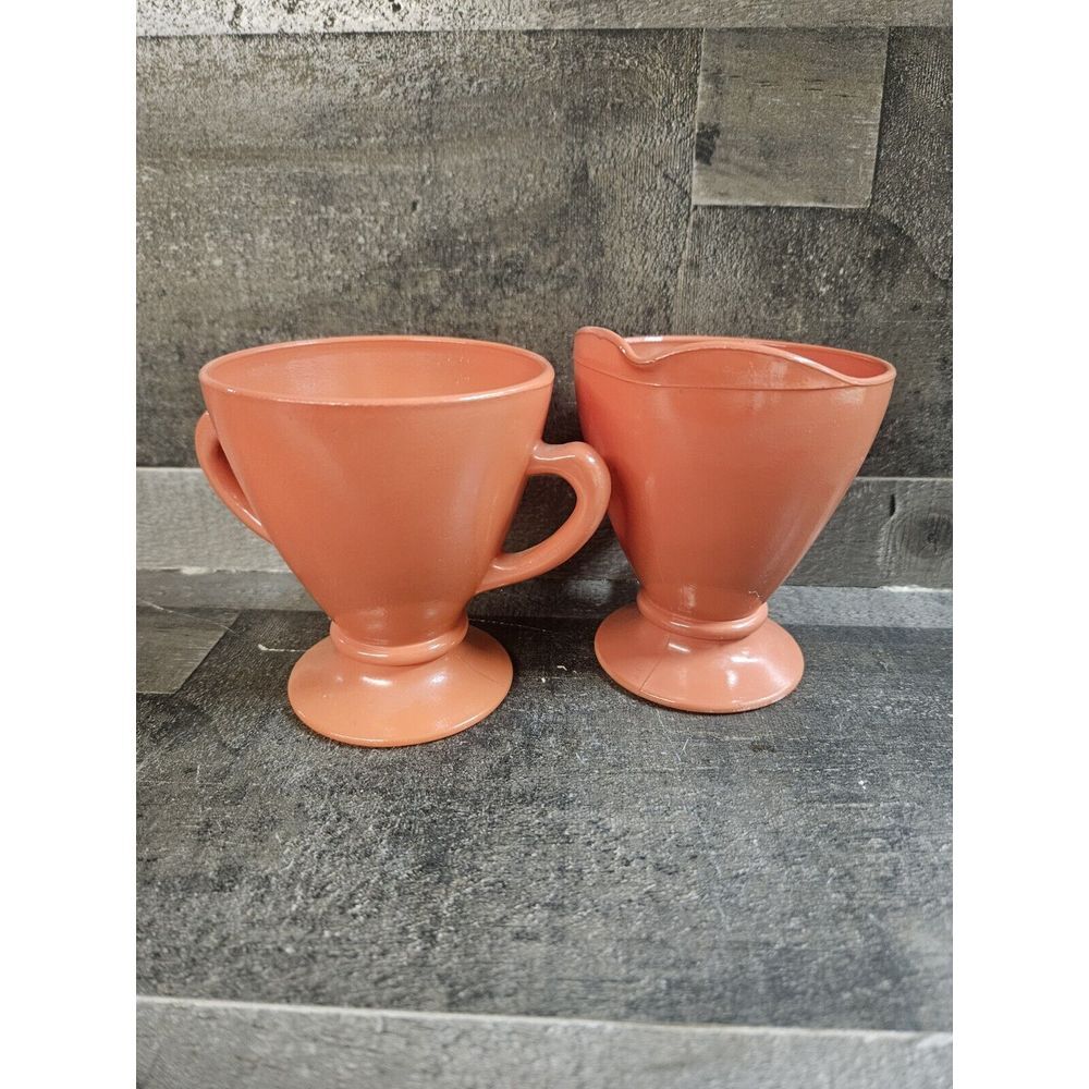 Cream and Sugar Terra Cotta Hazel Atlas Ovid Pattern‎ Rust Peach Orang